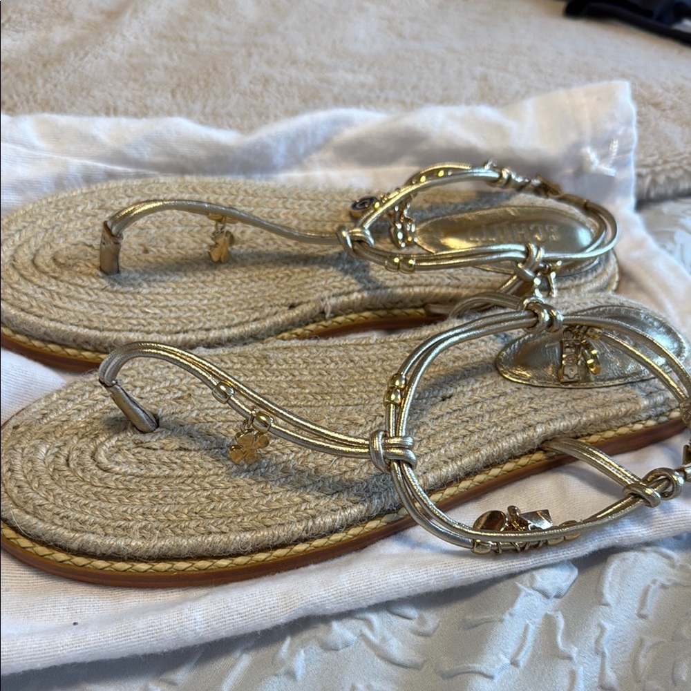 SCHUTZ Gold Sandals with Metallic Straps